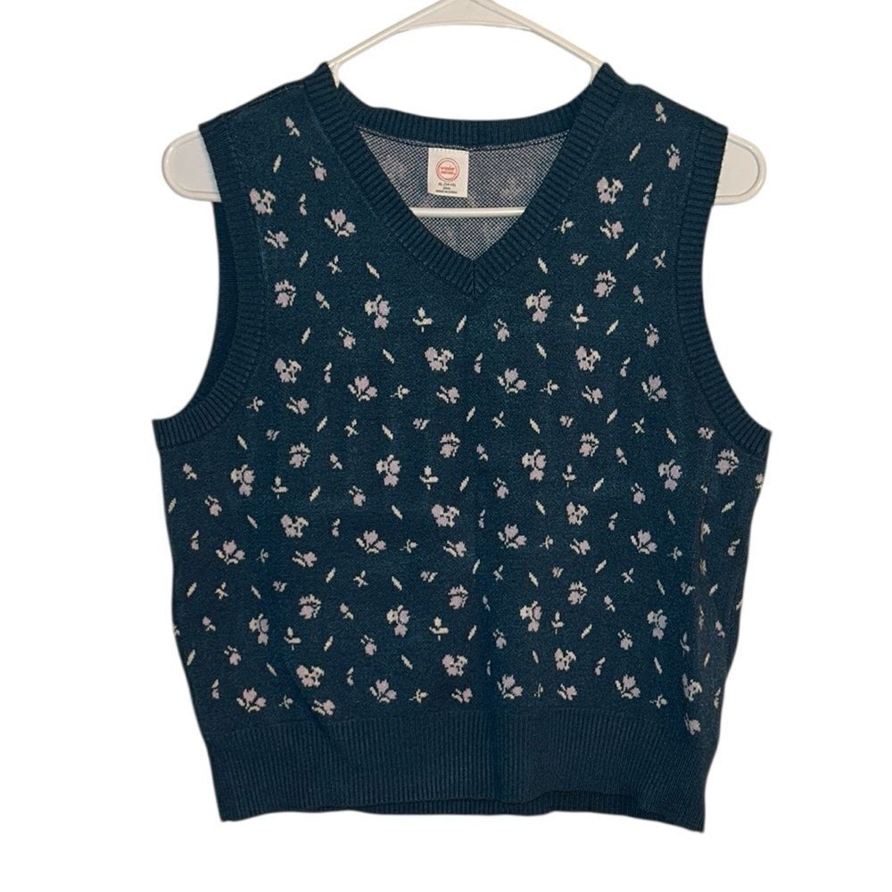 Wonder Nation Green Floral Knit Vest(Size XL 14-16 Plus)